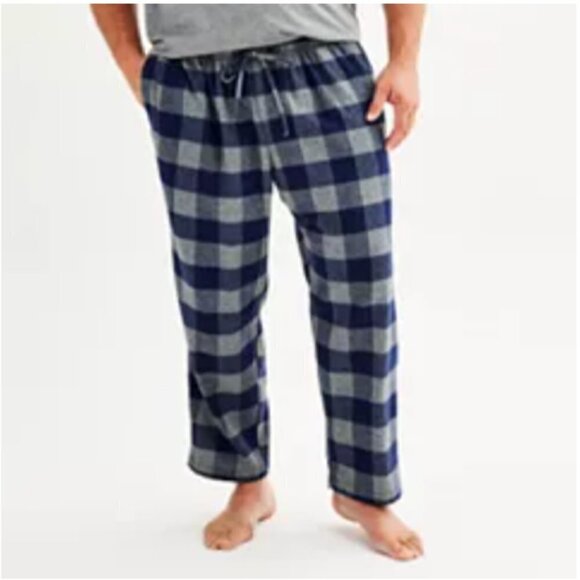 Isotoner Men's Flannel Lounge Pant, Navy and White - Picture 1 of 2